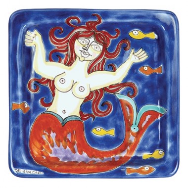 Squared Plate mermaid de simone pottery 20x20 DS 15 Squared Plate mermaid de simone pottery 20x20 DS 15
